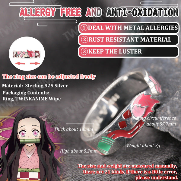Anime Demon Slayer Kamado Nezuko S925 Ring - TWINKANIME