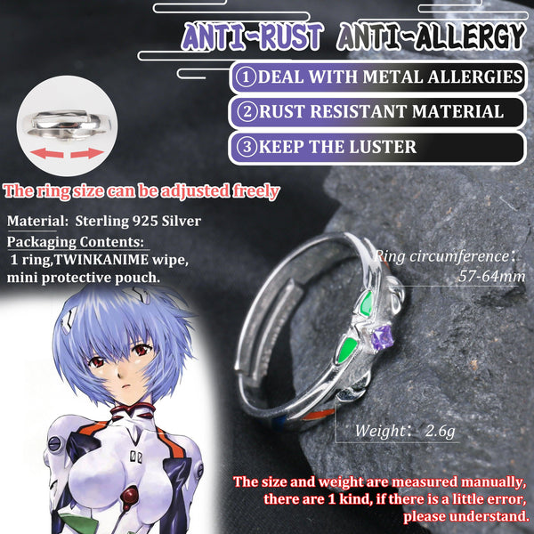 Anime EVA Ayanami Rei S925 Adjustable Ring - TWINKANIME