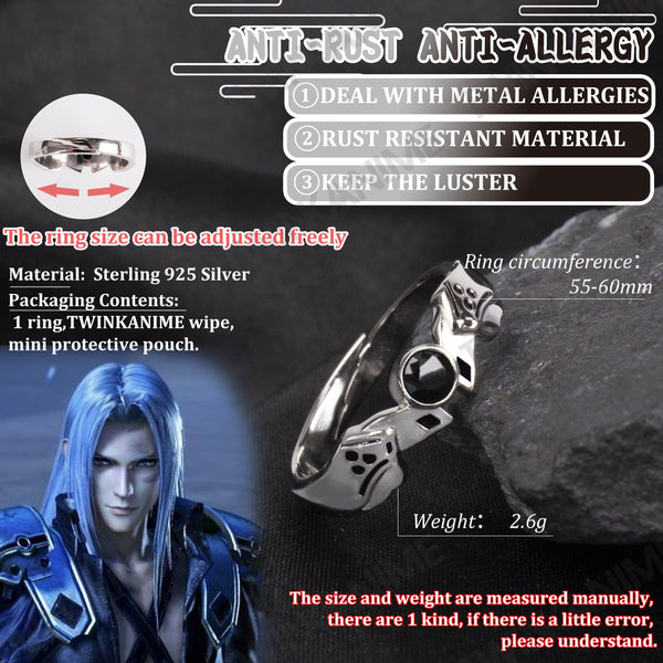 Anime Final Fantasy Sephiroth S925 Adjustable Ring - TWINKANIME