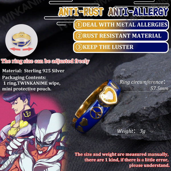 Anime JoJo'S Bizarre Adventure Higashikata Josuke 4 Manga Adjustable S925 Ring - TWINKANIME
