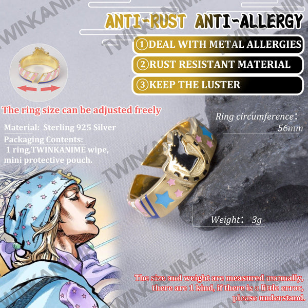 Anime JoJo'S Bizarre Adventure Johnny Joestar Manga Figure S925 Rings Adjustable - TWINKANIME