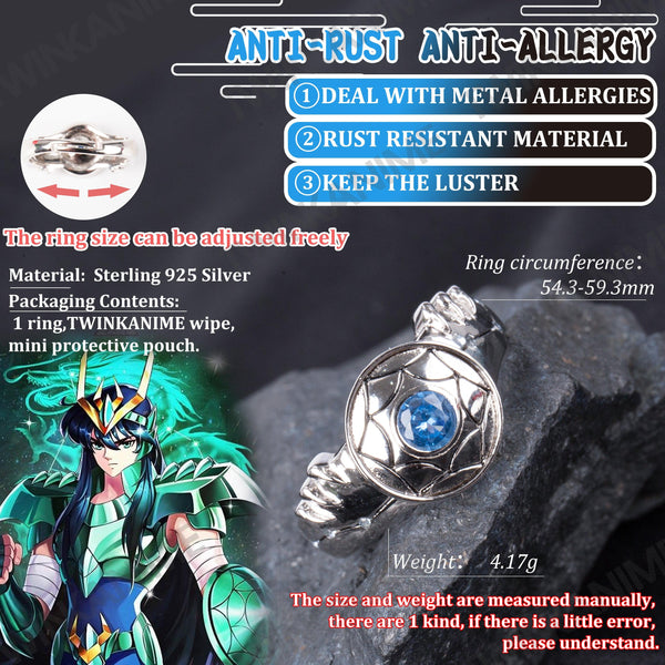 Anime Saint Seiya Shiryu S925 Silver Jewelry Cosplay Finger Ring - TWINKANIME