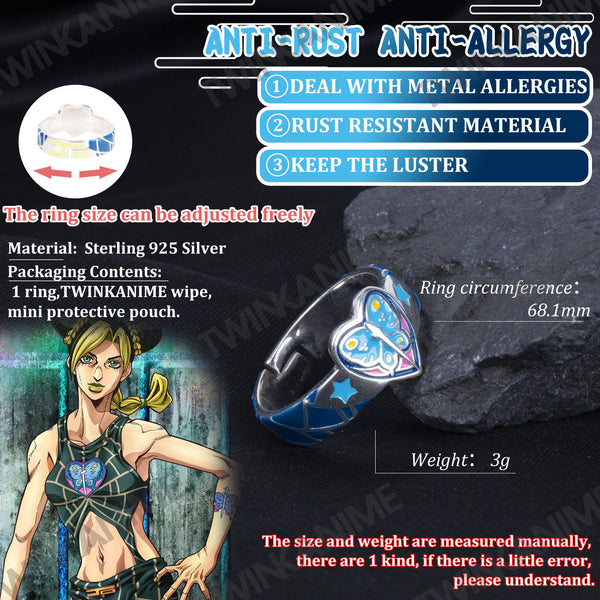 JoJo'S Bizarre Adventure Jolyne Cujoh Manga Figure Anime S925 Rings Adjustable - TWINKANIME