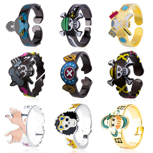 TWINKANIME One Piece Anime Rings S925 Sterling Silver Adjustable About 7-9# For Men Women Friends Colleagues Anime Enthusiasts Festivals Birthdays Christmas Gifts All 9 Style - TWINKANIME