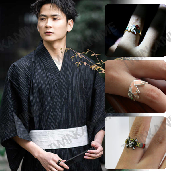 TWINKANIME One Piece Anime Rings S925 Sterling Silver Adjustable About 7-9# For Men Women Friends Colleagues Anime Enthusiasts Festivals Birthdays Christmas Gifts All 9 Style - TWINKANIME